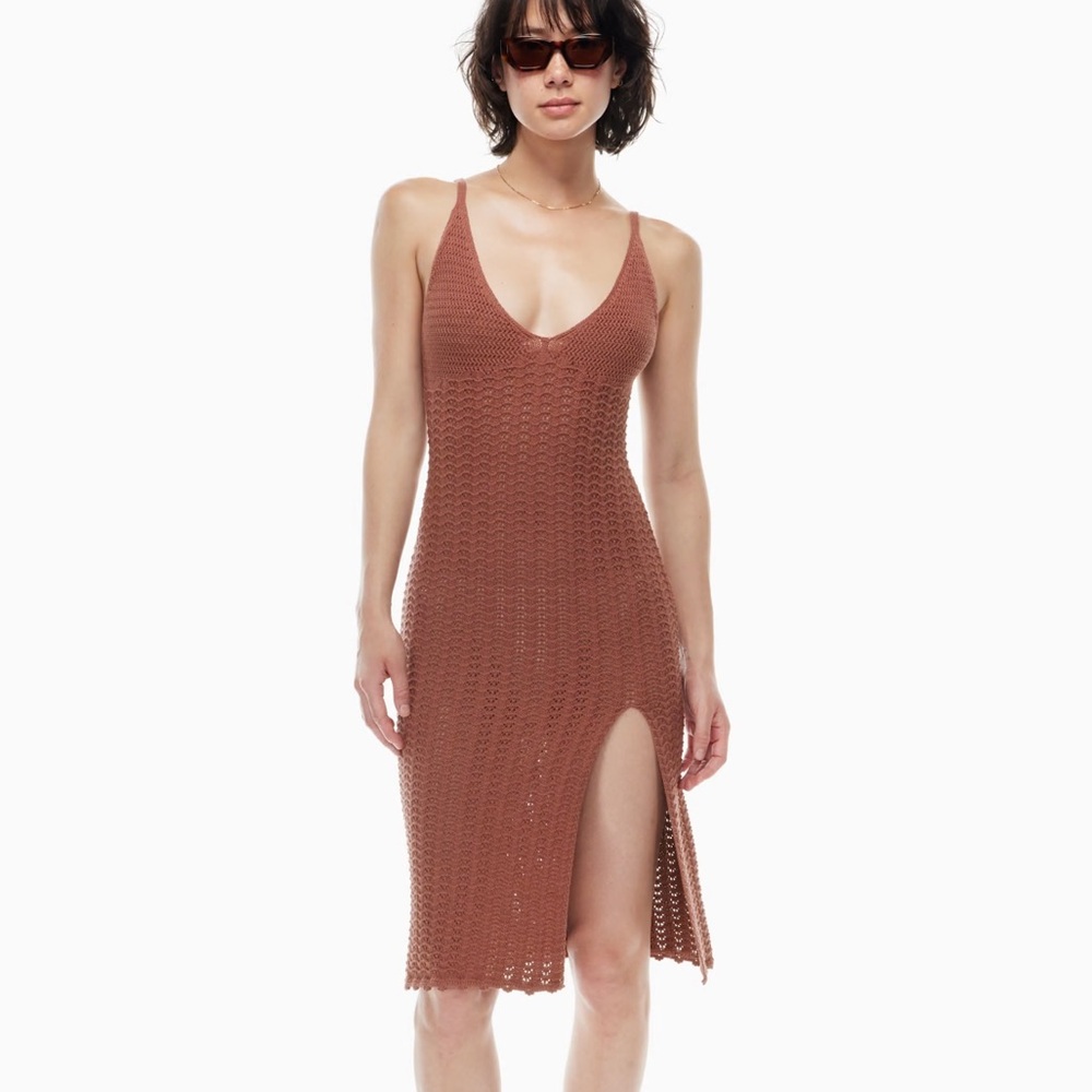 NWT Aritzia Wilfred Evie Crochet Dress in Mocha